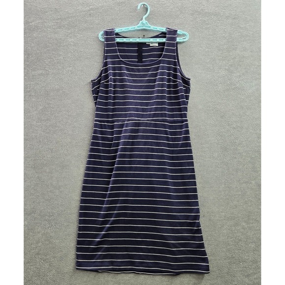 Old Navy Women Dress Large Blue Striped Midi A Line Sleeveless Waist Tie - Picture 1 of 8